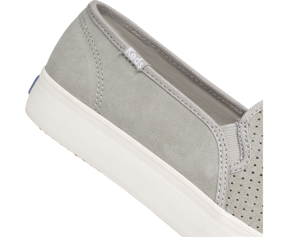 Slip On Γυναικεια - Keds Double Decker Perf Suede - Γκρι - BJIAO0592